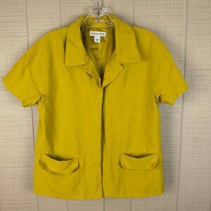 Coldwater Creek Silk & Linen Blend Jacket Short Sleeve Chartreuse